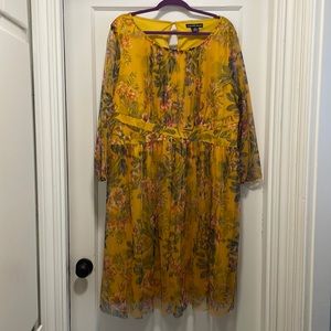 Long Sleeve Yellow Floral Dress 3X